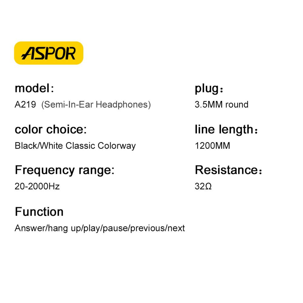 Aspor A219 3.5mm Earphones – High Bass Universal Handsfree