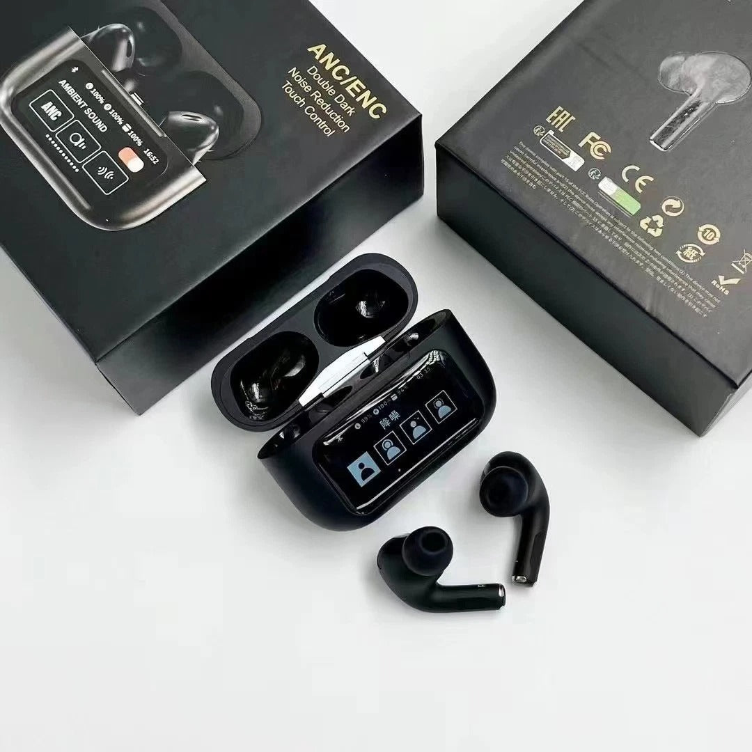 A9 Pro ANC/ENC Touch-Screen Wireless Earbuds – Black