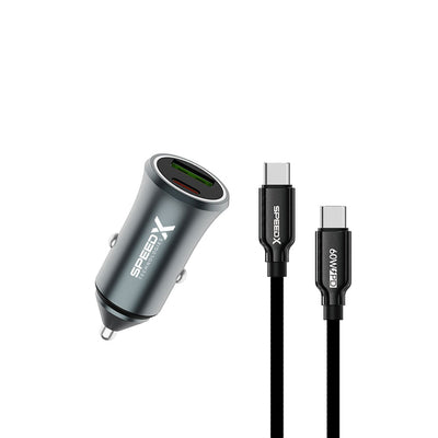 Speed-X SX-C40 Pro 48W Dual-Port Fast Car Charger with USB-C to USB-C Cable
