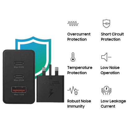 65w Samsung UK Pin PD Power Adaptor Trio (USB-C x2 Ports, USB-A Port) – view 2