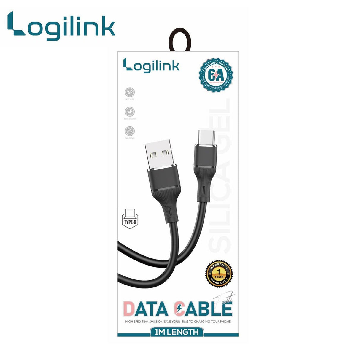 LogiLink USB To Type-C Silicone Fast Charging Data Cable 1m Black (1 Year Warranty) – view 2