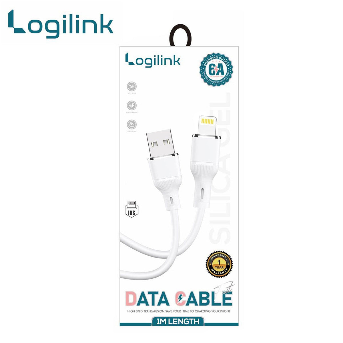LogiLink USB To Lightning Silicone Fast Charging Data Cable 1m White (1 Year Warranty) – view 2