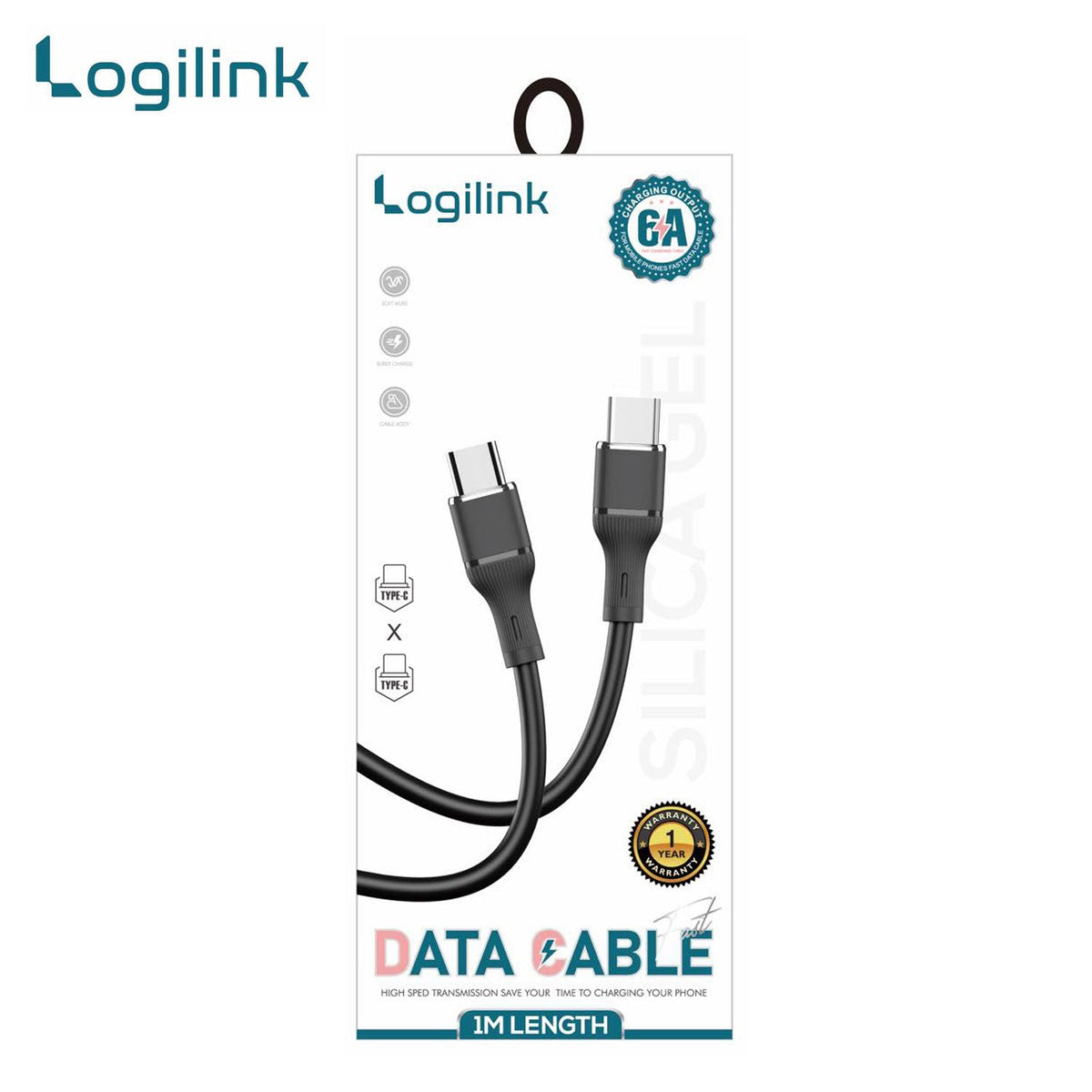 LogiLink Type-C To Type-C Silicone Fast Charging Data Cable 1m Black (1 Year Warranty) – view 2
