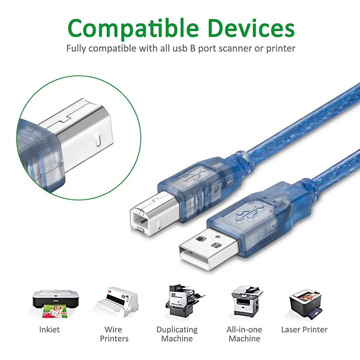 USB 2.0 Printer Cable (Type A to B) – 3m – view 2