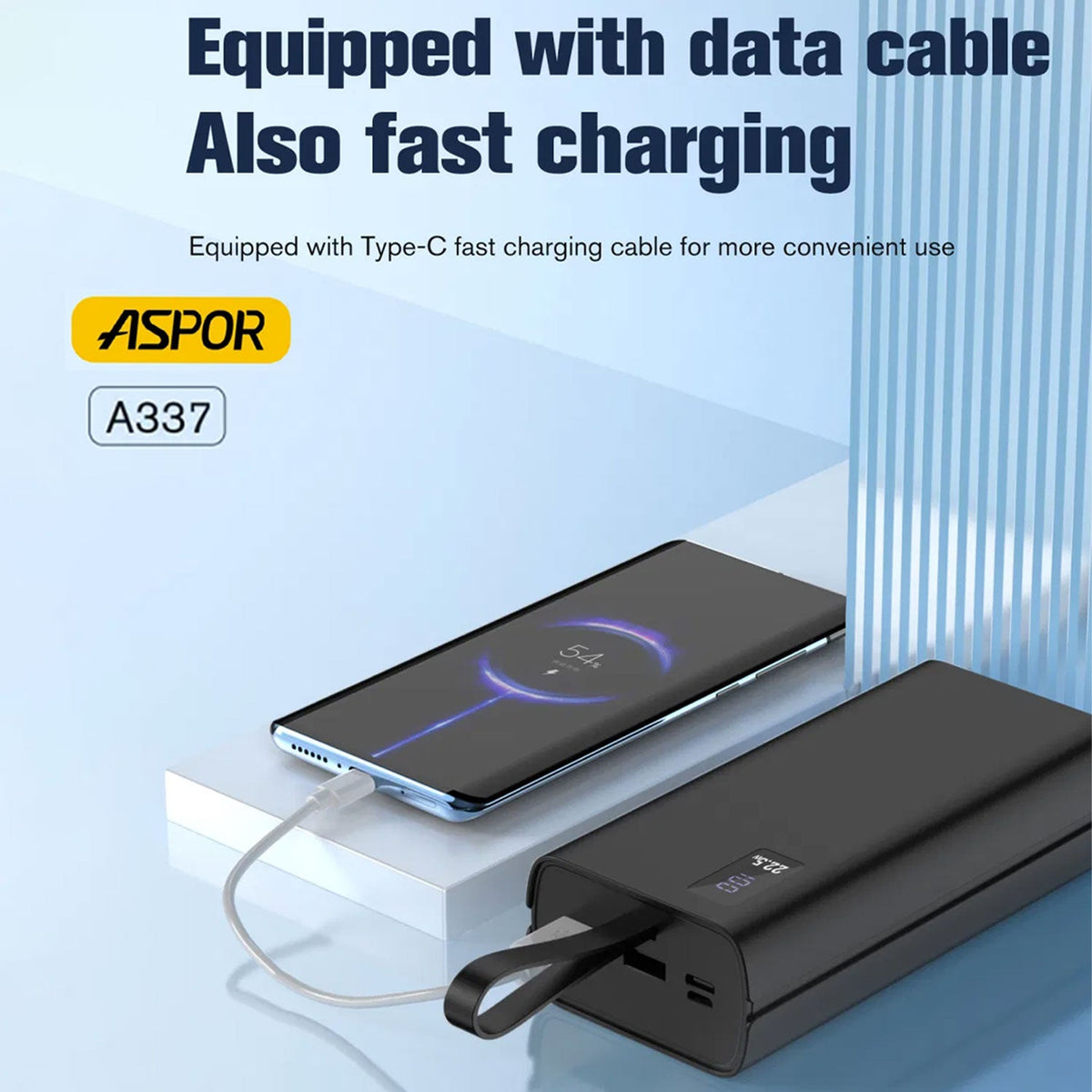 Aspor A337 22.5w Pd 30000mah Fast Charge Power Bank Lcd Display Black – view 2