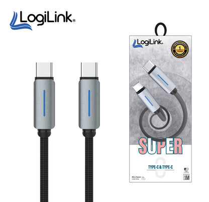 LogiLink Type-C To Type-C Nylon Fast Charging Data Cable 1m Black (1 Year Warranty) – view 2