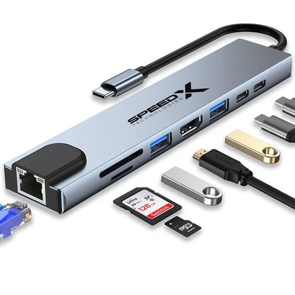 Speedx SP-TC801 8-in-1 Multi-Port Type-C 4K HDMI USB 3.0 Converter – view 2