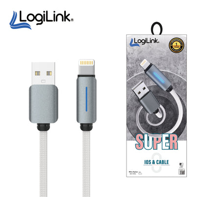 LogiLink USB To Lightning Nylon Fast Charging Data Cable 1m White (1 Year Warranty) – view 2