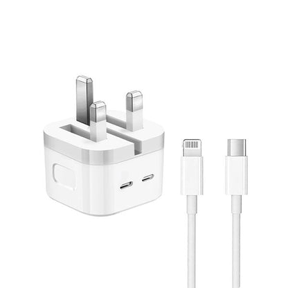 iPhone 14 Pro 3 Pin (UK Pin) 50w USB-C+C Power Adapter With USB-C To Lightning Cable