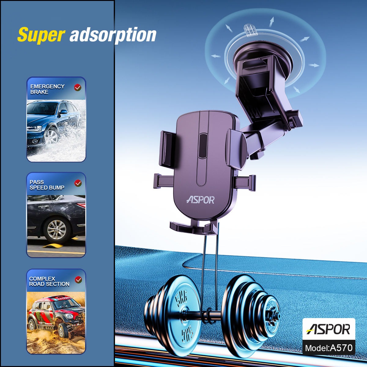 Aspor A570 360° Rotatable Car Mobile Phone Holder – view 2