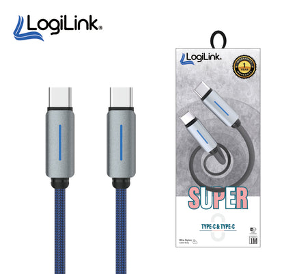 LogiLink Type-C To Type-C Nylon Fast Charging Data Cable 1m Blue (1 Year Warranty) – view 2