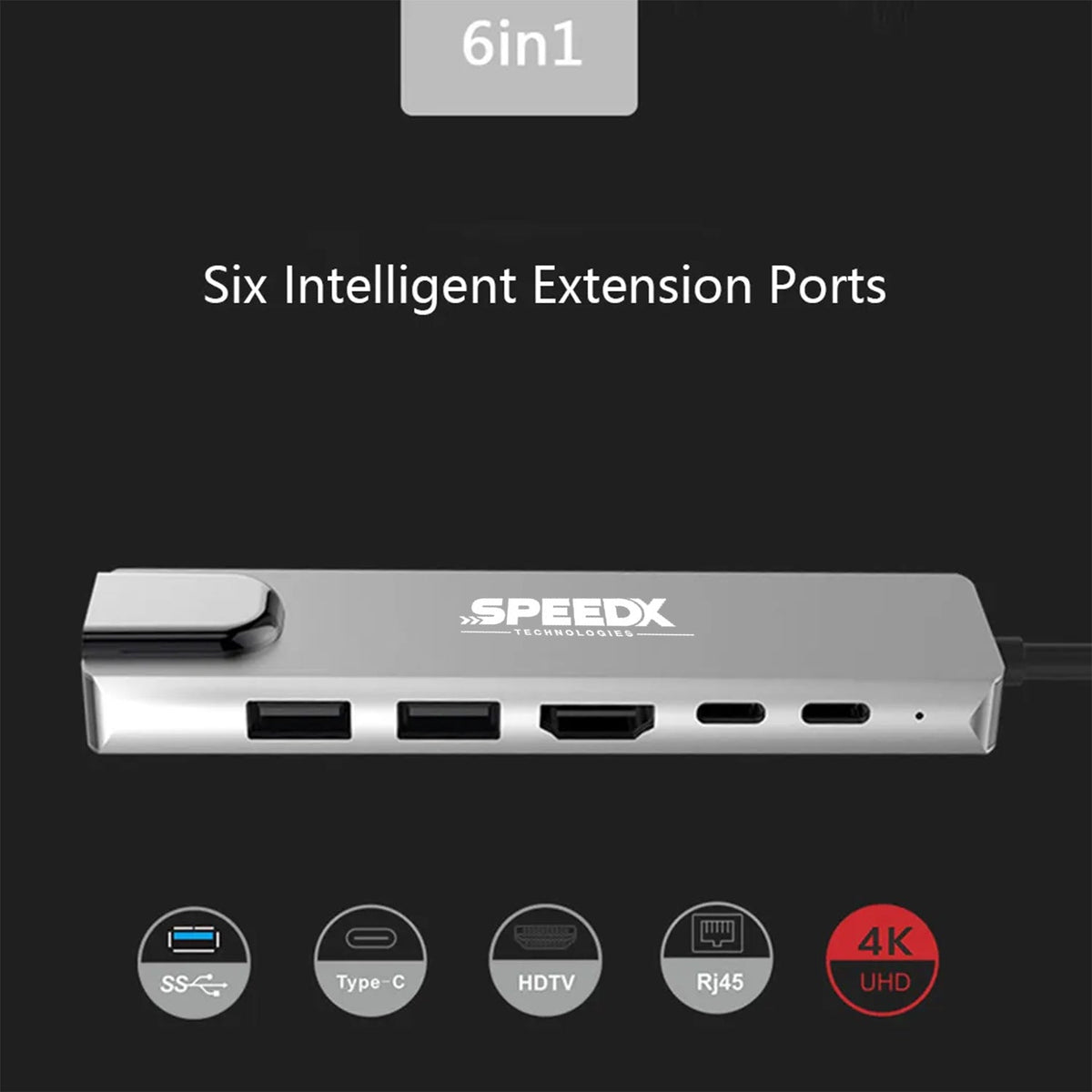 Speed-X SP-TC601 6-in-1 Multi-Port Type-C 4K HDMI USB 3.0 Converter – view 2