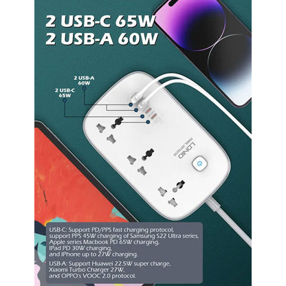 Ldnio SC3416 65W GaN Fast Charging Power Extension (3 Sockets, 2 USB-C + 2 USB-A) – view 2