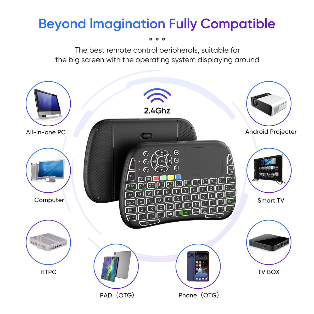 M9 Bluetooth Mini Wireless Keyboard 7 Backlit 2.4g Air Mouse Remote Touchpad – view 3
