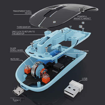 New Transparent M-10A Wireless & Bluetooth Dual-Mode Rechargeable Mouse