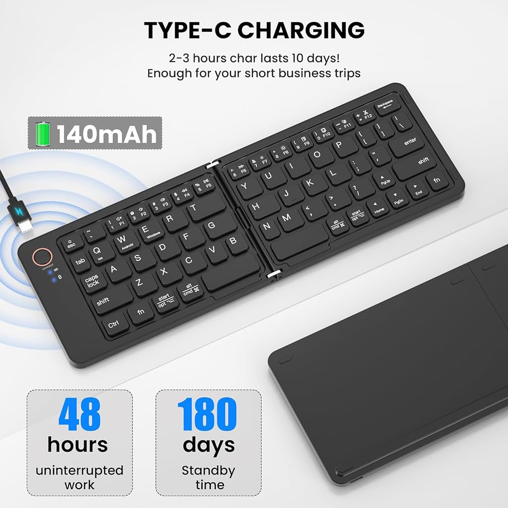 B023 11 Inch Foldable & Rechargeable Bluetooth Keyboard – view 3