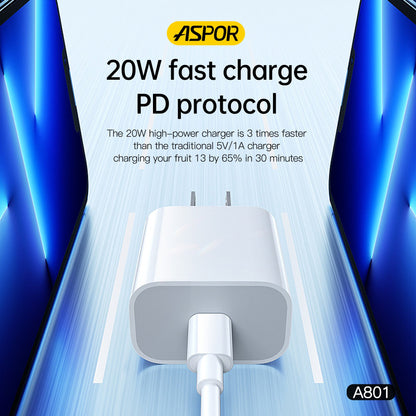 Aspor A801 New 20w US Pin USB-C Fast Charging QC 3.0 White – view 3