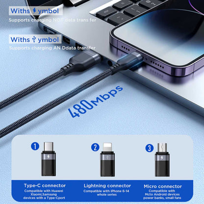 Joyroom S-1T3018A18 Multi-Use 3.5A USB-A To Lightning+Type-C+Micro 3-in-1 Data Cable 2m Black – view 3
