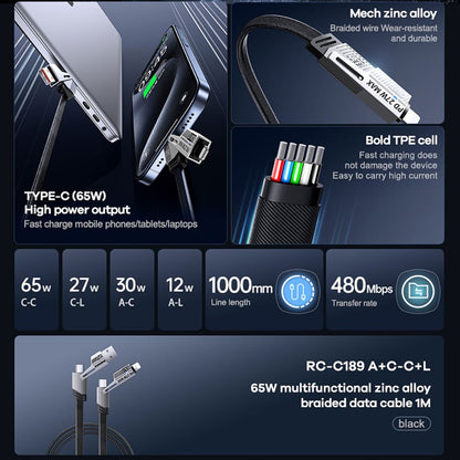 Remax RC-C189 65W 4-in-1 Multi Functional Data Cable Black – view 3