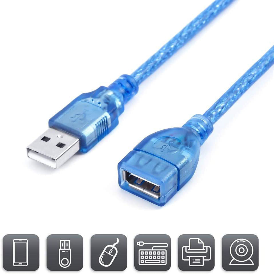 USB 2.0 Extension Cable, Crystal Blue – 1.5m