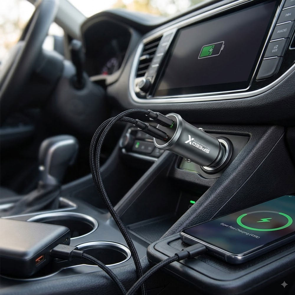 Speed-X SX-C40 Pro 48W Dual-Port Fast Car Charger with USB-C to USB-C Cable