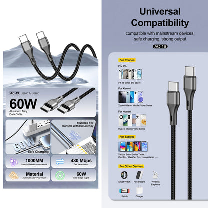 Aspor AC-19 60W Type-C To Type-C Fast Charging Data Cable 1m – view 3