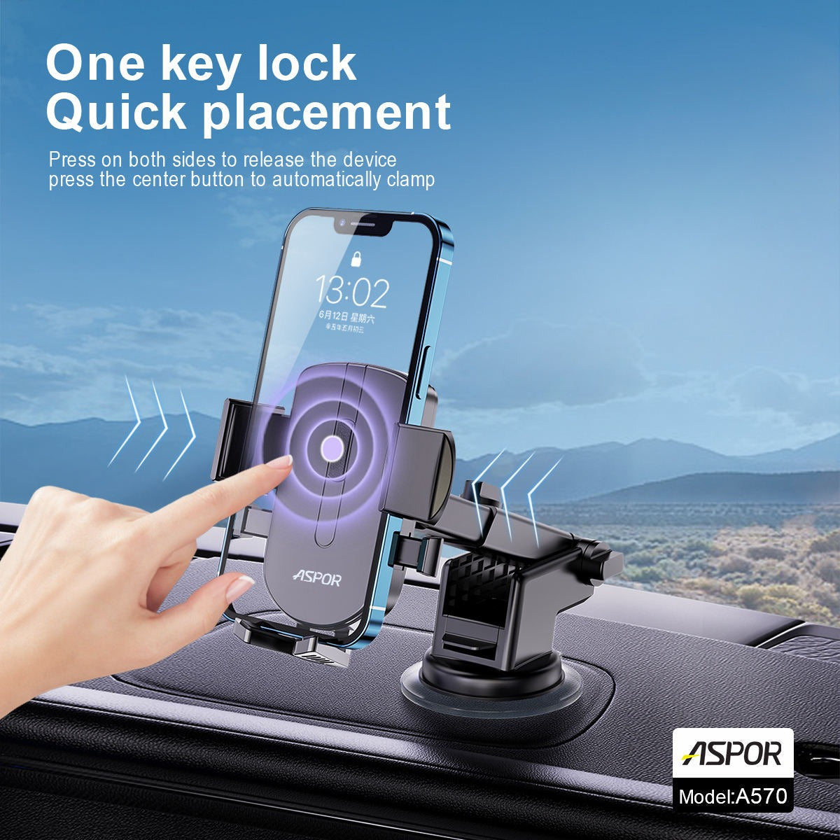 Aspor A570 360° Rotatable Car Mobile Phone Holder – view 3