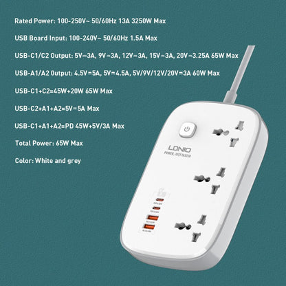 Ldnio SC6 45W GaN Fast Charging Power Extension (3 Sockets, 2 USB-A + 2 USB-C) – view 3
