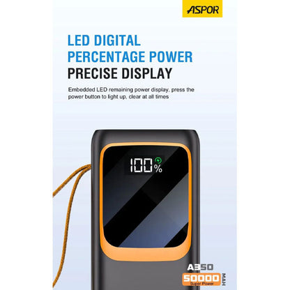 Aspor A350 22.5w 50000mah Fast Charging Type-c Micro Ios 7 Output With Built-in Flashlight Power Bank – view 3