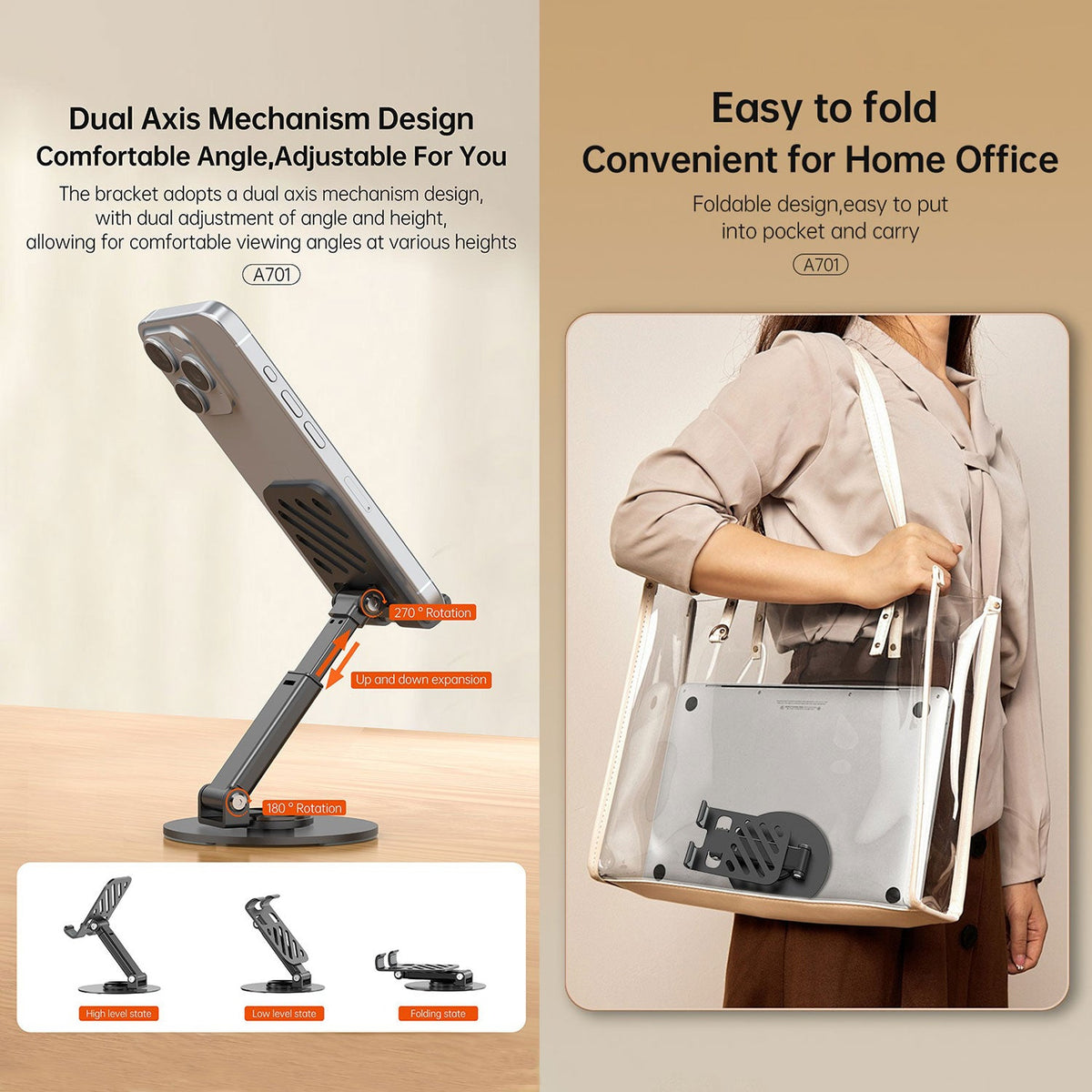 Aspor A701 Foldable Desktop Mobile Phone & Tablet Stand – view 3