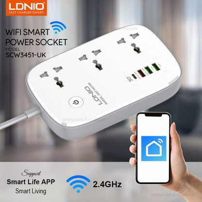 Ldnio SCW3451 2500W WiFi Smart Power Extension (3 Sockets, 1 USB-C + 3 USB-A) – view 3