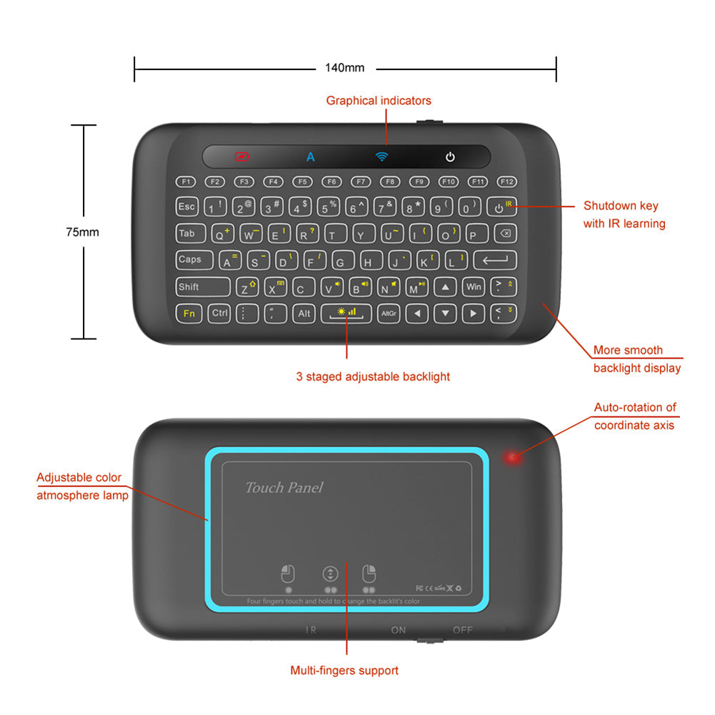 H20 Universal Mini Backlight Touchpad Wireless Keyboard Air Mouse Controller – view 3
