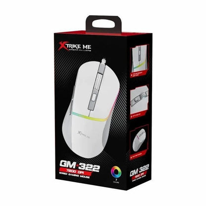 Xtrike Me Gm-322 Wired Gaming Mouse 7200 Dpi Rgb Backlight Ergonomic Design White – view 3