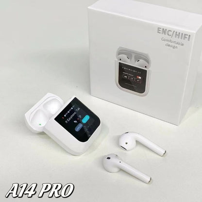 A14 Pro ANC Touch-Display Wireless Earbuds – White