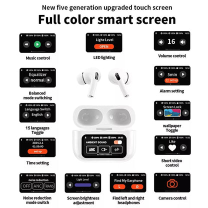 A9 Pro ANC/ENC Touch-Screen Wireless Earbuds – White