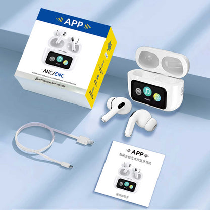 A9 Pro ANC/ENC Touch-Display Wireless Earbuds – White – view 4