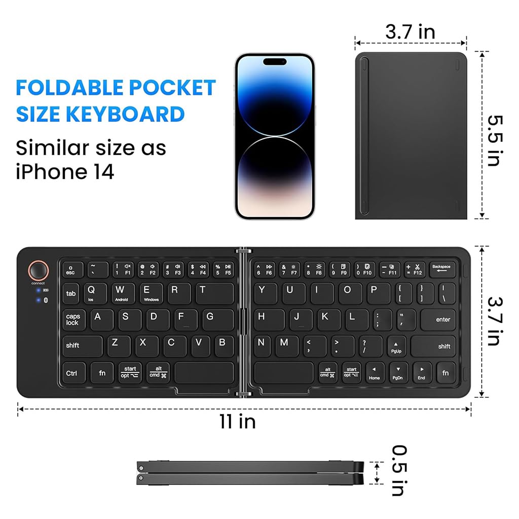 B023 11 Inch Foldable & Rechargeable Bluetooth Keyboard – view 4