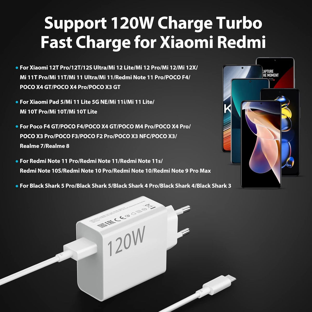 Xiaomi 120w EU Plug QC3.0 Fast Quick Turbo Charger With Cable – view 4