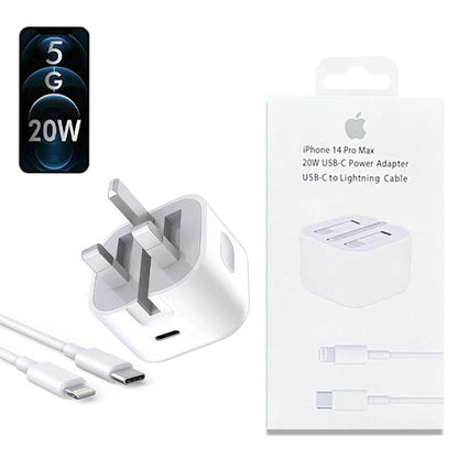 iPhone USB-C PD 20w Power Adapter Charger 3 Pin (UK Pin) With Cable – view 4