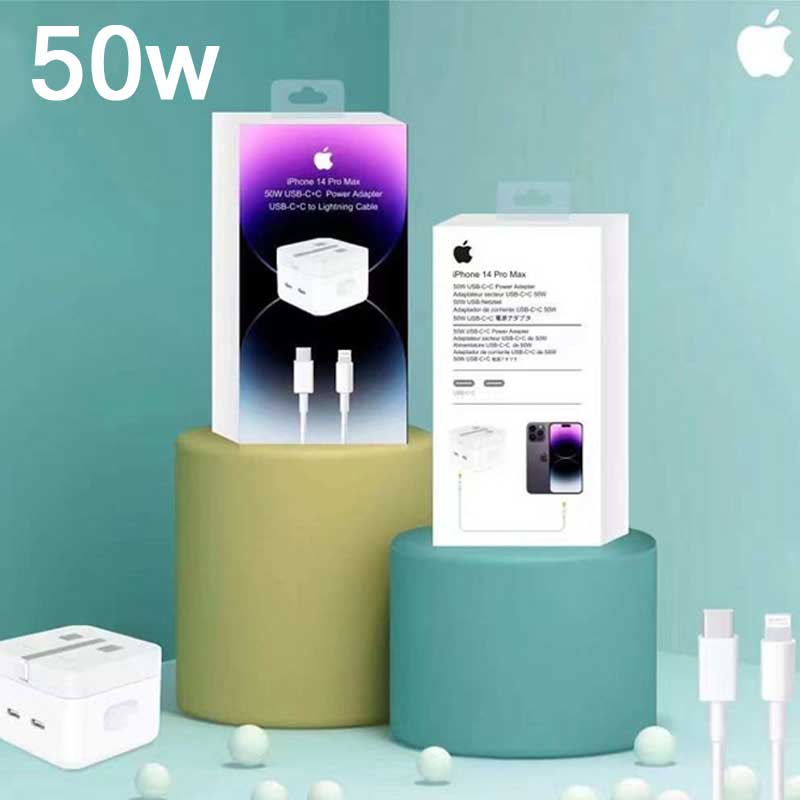 iPhone 14 Pro 2 Pin (US Pin) 50w USB-C+C Power Adapter With USB-C To Lightning Cable – view 4