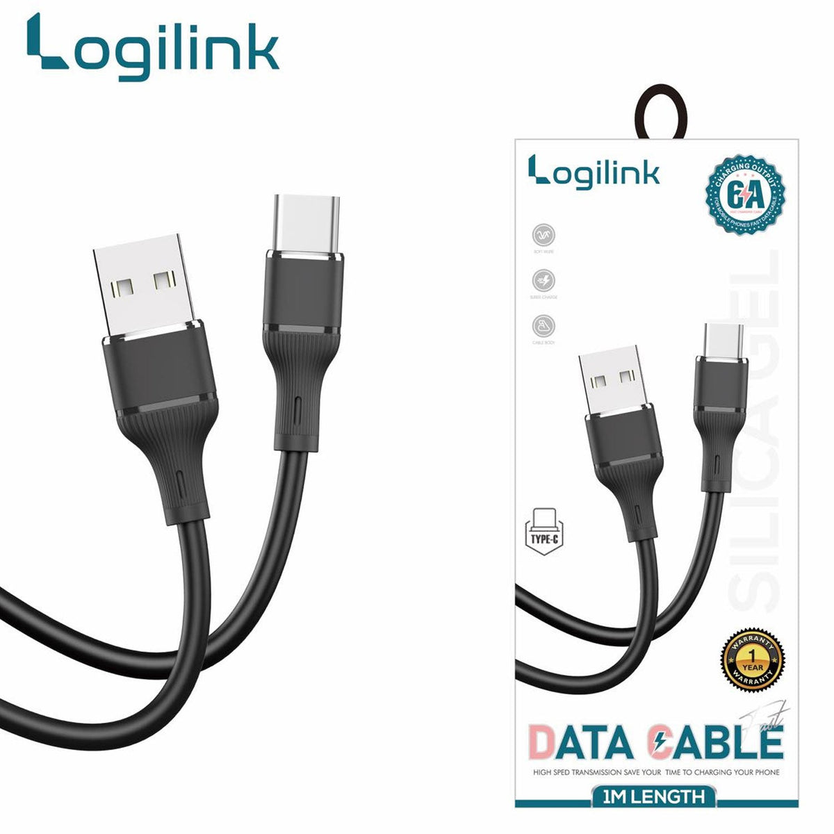 LogiLink USB To Type-C Silicone Fast Charging Data Cable 1m Black (1 Year Warranty) – view 4