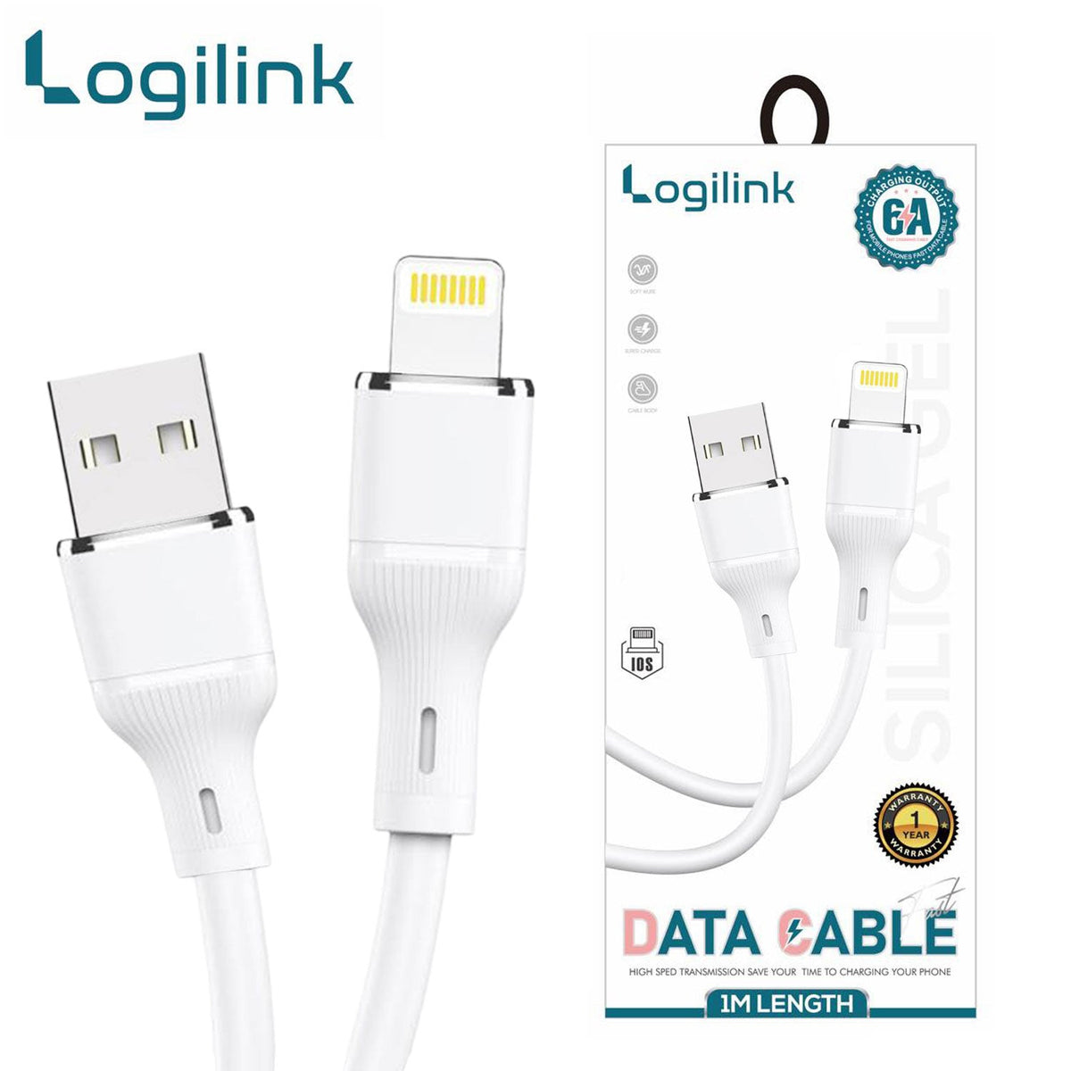 LogiLink USB To Lightning Silicone Fast Charging Data Cable 1m White (1 Year Warranty) – view 4