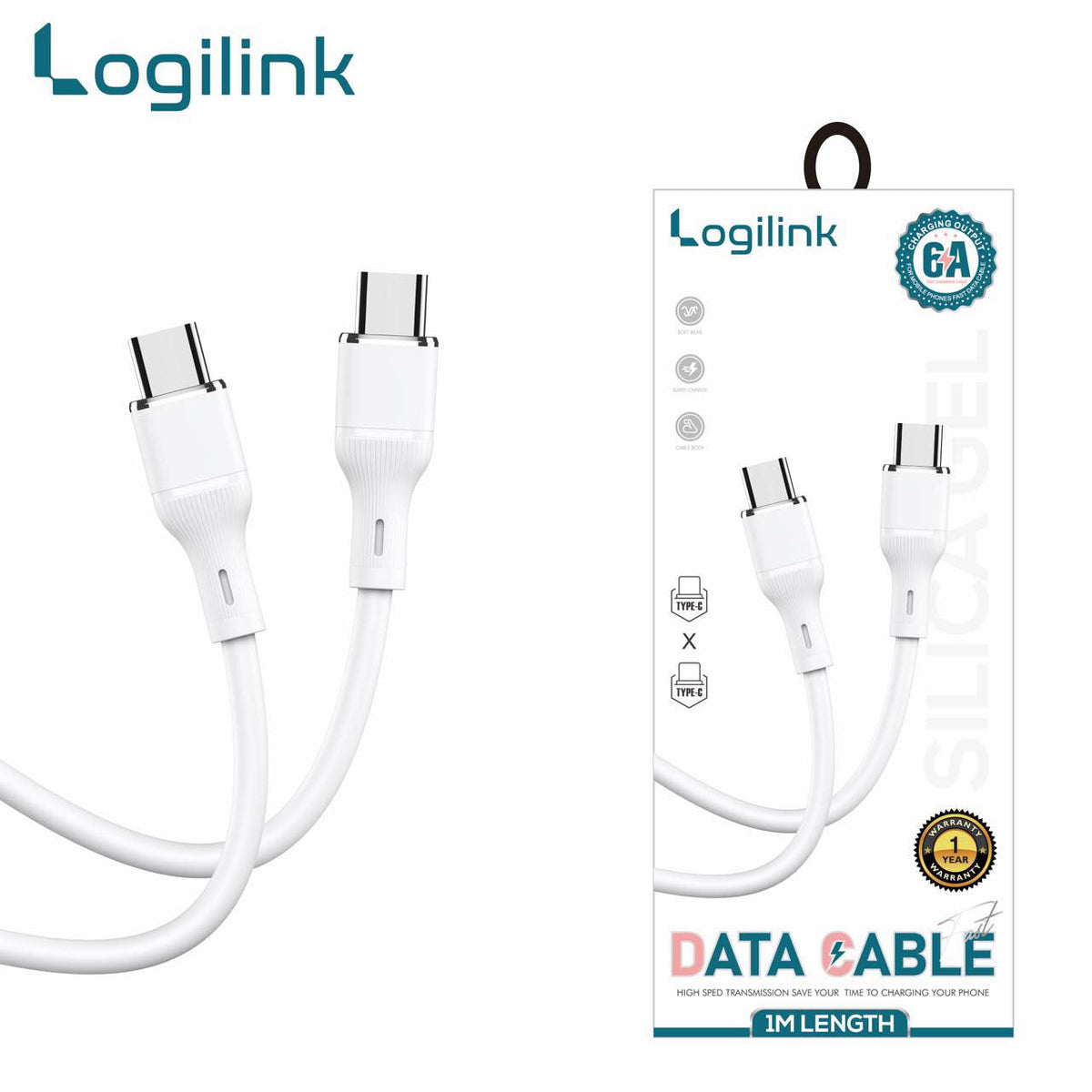 LogiLink Type-C To Type-C Silicone Fast Charging Data Cable 1m White (1 Year Warranty) – view 4