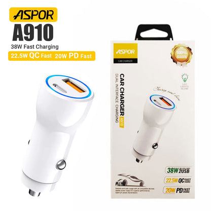 Aspor A910 Fast Car Charger QC 3.0 Dual Aluminum Metal 38W PD Portable – view 4