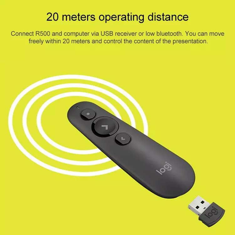 Logitech R500 Wireless Presentation Clicker – Bluetooth & USB, PowerPoint/Keynote/Google Slides – view 4