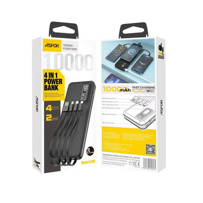 Aspor A300 Power Bank Original 10000mah Li-polymer Battery 4 In1 Power Bank Black – view 4