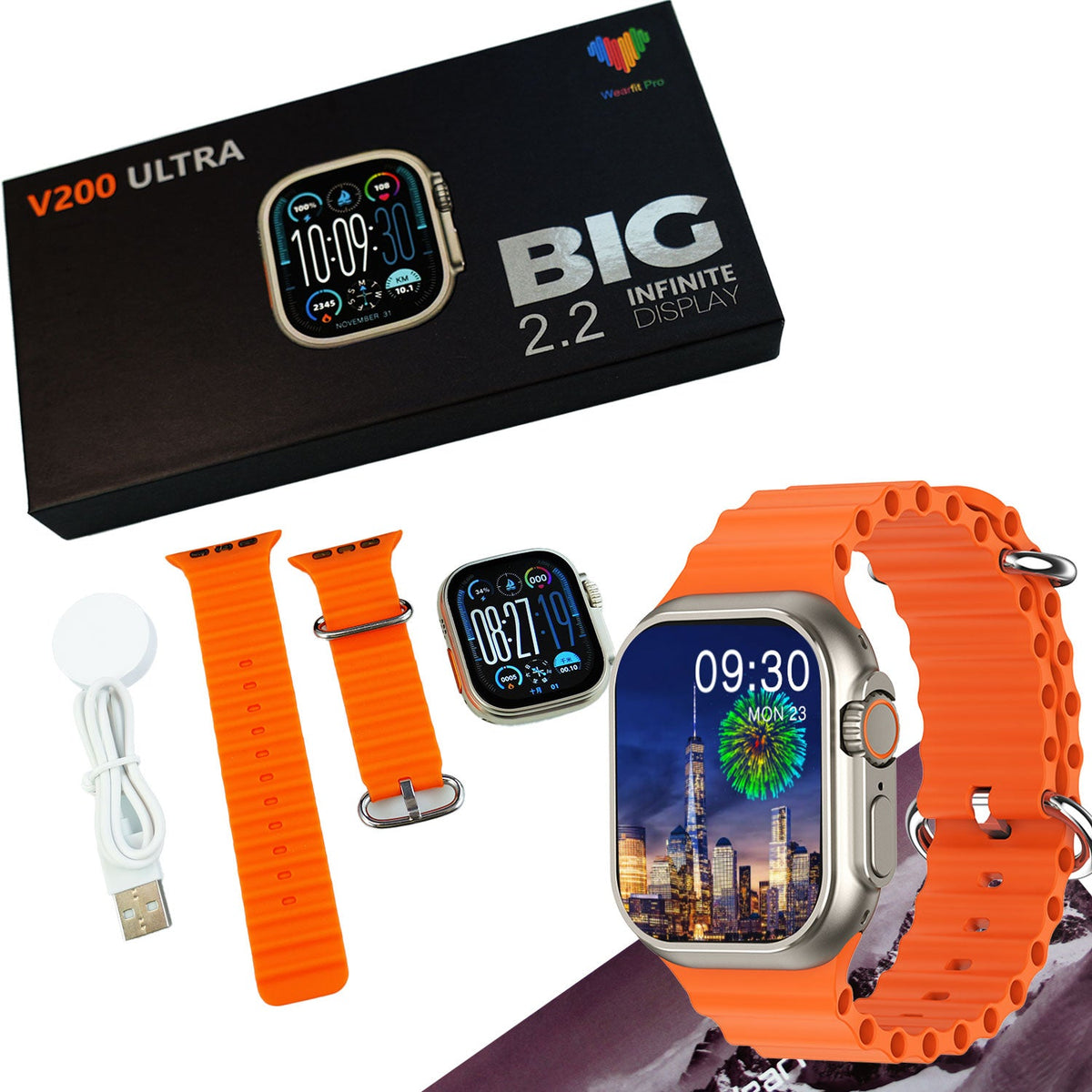 V200 Fashion Ultra 2.2" Waterproof Sport Smart Watch (Orange) – view 4
