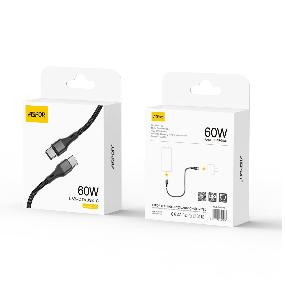 Aspor AC-19 60W Type-C To Type-C Fast Charging Data Cable 1m – view 4