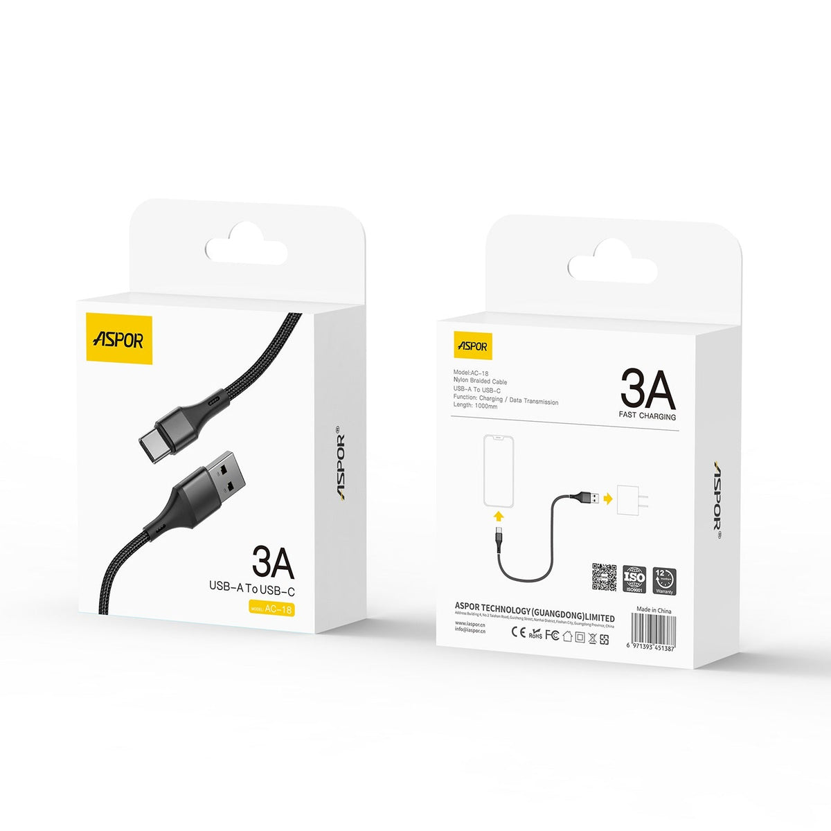 Aspor AC-18 USB To Type-C 3A Super Fast Charging Nylon Braided Cable 1m – view 4