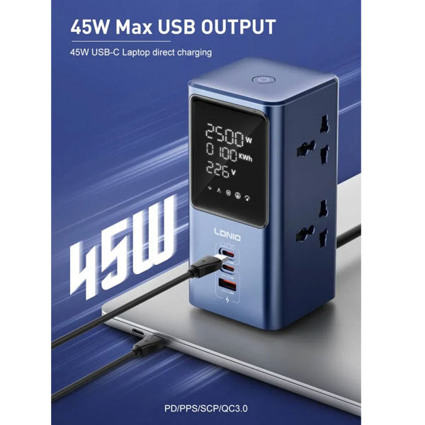 Ldnio SC2 7-in-1 Power Extension with Fast Charging (4 Sockets, 2 USB-C + 1 USB-A) – view 4